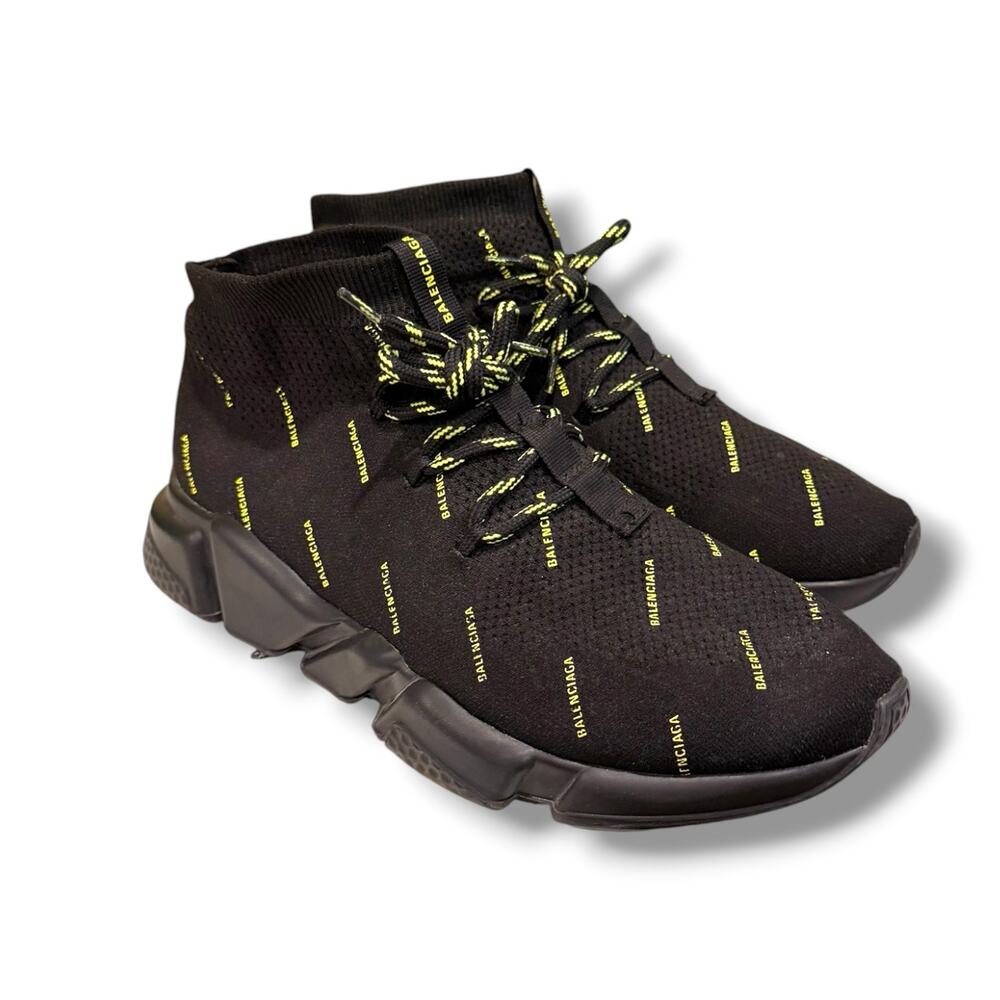 Balenciaga Speed Lace-Up All Over Print Sneakers ‘Black/Yellow Fluo’ | Size 43EU
